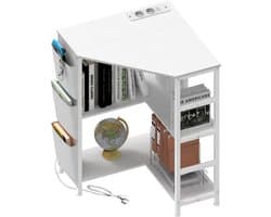 Witte Hoek Printertafel met 3 Lagen, Oplaadstation en USB-poorten