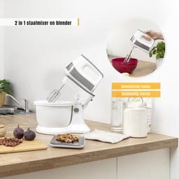 Aura® Mixer met Mengkom - Keukenmachine - Mixer - 6 Liter Mengkom - Wit/Grijs - ‎31cm x 21cm x 36cm — thumbnail 4