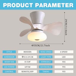Moderne Plafondventilator met Verlichting LED Dimbaar en Afstandsbediening voor Kinderkamer — thumbnail 1