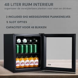 Quvo® Professionele Horica Minibar Koeling – Wijnkoelkast 48L – Flessenkoelkast met Glazen Deur – Mini Koelkast met Glazen Deur – Kleine Drankenkoelkast – 2 Opslagniveaus – Minibar - Zwart - 48cm x 43cm x 51cm — thumbnail 6