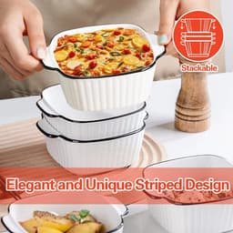 Set van 4 Keramische Ovenschalen Vierkant - Stapelbaar - Geschikt voor Oven, Airfryer en Magnetron (400 ml) — thumbnail 6
