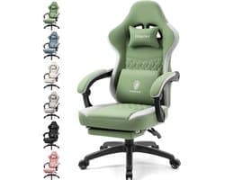 Dowinx Gamingstoel van Stof - Bureaustoel met Pocketvering - Ergonomische PC-stoel met Massagefunctie en Voetensteun - Belastbaar tot 150 kg - Groen