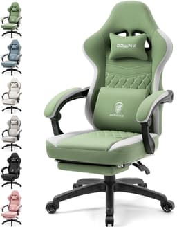Dowinx Gamingstoel van Stof - Bureaustoel met Pocketvering - Ergonomische PC-stoel met Massagefunctie en Voetensteun - Belastbaar tot 150 kg - Groen — thumbnail 1