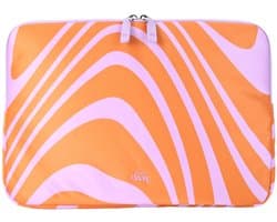 xoxo Wildhearts laptophoes geschikt voor 13 / 13.3 / 13.6 / 14 / 14.2 inch laptop sleeve - Boogie Wonderland Orange - laptoptas dames - krasbestendig - spatwaterdicht - inclusief extra opbergvak voor accessoires - golvenprint - oranje met paars
