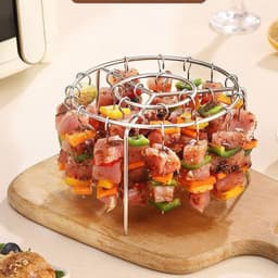Ronde Airfryer Grill Met 24 Rvs Stokjes Voedselveilig Verticaal Spietsrek Voor Airfryers En Ovens Draagbaar Huishoudelijk Grillrek — thumbnail 1