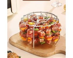 Ronde Airfryer Grill Met 24 Rvs Stokjes Voedselveilig Verticaal Spietsrek Voor Airfryers En Ovens Draagbaar Huishoudelijk Grillrek