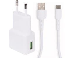 Snellaad Oplader - Snellader Geschikt voor Samsung Telefoon en Tablet - USB C naar USB A - PVC Materiaal - 1 Meter - Oplaadkabel - USB C Adapter - 15W Vermogen - Incl. USB C Kabel - Adaptive Fast Charger - Stekkerblok - Wit