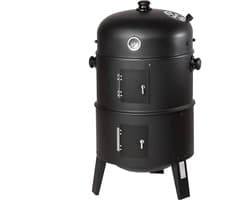 NaevaMi Houtskool grill - 3-in-1 bbq - Ø41 cm - bbq Houtskool - Briketten - Houtskoolbarbecues - Met deksel en Thermometer - Incl Geïntegreerde waterbak - Multifunctionele Houtskoolgrill - Smoker - Zwart