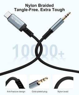 USB-C naar 3,5mm Hoofdtelefoonkabel met DAC Chip - 1 Meter Gevlochten AUX Adapter — thumbnail 5