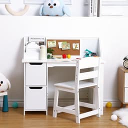 Kinderschreibtisch set met stoel - kinderbureau met opbergruimte, legplanken & prikbord - vanaf 3 jaar - wit — thumbnail 4