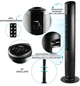 DOMO DO8153 Kolomventilator - Met Sfeerverlichting - 5 Snelheden - Timer - Oscillatie - Afstandsbediening - Zwart — thumbnail 3