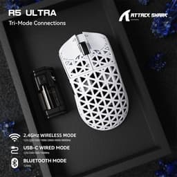 ATTACK SHARK R5 Ultra - Gamingmuis - Koolstofvezel Behuizing - 39g Ultralicht - HyperSpeed Draadloos - 2.4G / Bluetooth / USB-C Bedraad - PAW3950MAX Sensor - 8000Hz Pollingsnelheid - 42.000 DPI - Windows & Mac - Wit — thumbnail 5