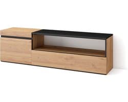 TV Meubel Laag met Opbergruimte voor Televisies tot 65 Inch in Eiken en Zwart