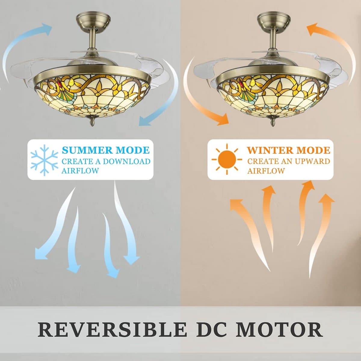 Plafondventilator met Licht en 6 Snelheden Tiffany Stijl Dimbaar — afbeelding 1
