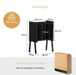 SNJY® Platenspeler Meubel - Platenspeler Kast - LP Houder - Platenhouder - 30D x 40B x 66H cm - Zwart — thumbnail 5