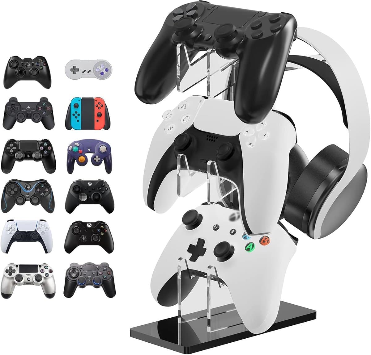 Universele 3 Tier Headset Stand - Controller Stand - Gaming Accessoires - Compatibel met PS5 DualSense Edge - Xbox Elite / Core Wireless - Switch Pro Controllers (Zwart) — afbeelding 1
