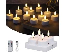 Oplaadbare LED-Theelichtjes - LED-Kaarsen Met Oplaadstation voor Thuis, Restaurants, Feestdagen en Bruiloftsdecoratie - 4 Kaarsen (Inclusief Afstandsbediening)