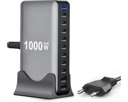Sander Shop 1000 W USB C-oplader, meerdere poorten, 10 poorten, snellader, Gan 4 Max, 140 W, PD3.1/QC20W, laptop, power laadstation (8 USB‑C en 2 USB‑A) voor MacBook Air, i-Pad, iPh0ne 17/16/15, Galaxy
