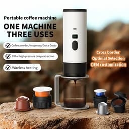 Draagbaar koffiezetapparaat 3-in-1 Wit - Oplaadbaar, draagbaar reiskoffiezetapparaat - 12V espressomachine voor capsule-Capaciteitsupgrade -CNC - Verhoogde capaciteit-gemalen koffie en koffie cups - voor kamperen, reizen, kantoor, auto en thuis — thumbnail 1