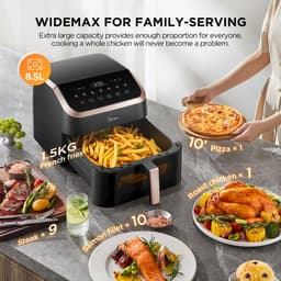 Midea Air fryer MF-CY85K - Large Air fryer with See Thru Window - XXL Airfryer - 8.5 L - 10 preset menu' s - Instelbare timer 1 tot 60 minuten - Doorkijkluik - Ingebouwde verlichting — thumbnail 5