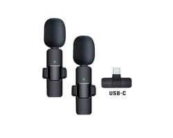 Techidna® Draadloze USB Microfoon - 2 Microfoons + USB-C Ontvanger - Voor Smartphones, Tablets, Laptops - Plug & Play - Vlogs, Interviews & Opnames