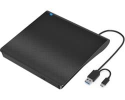 Extern CD- DVD-Station, External CD-R/RW Drive Brander USB 3.0 en Type-C, Draagbare Externe DVD Rom Speler Geschikt Geschikt voor Laptop/PC/Mac OS/ASUS/Samsung/Windows 11/10/98/8/7/Vista/XP/2003/Linux/iOS Zwart