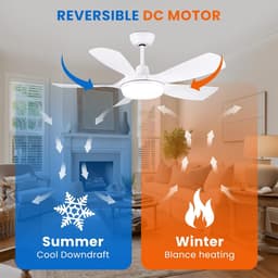 RFWR® Plafondventilator met licht en afstandsbediening, 106 cm, stille DC-motor, 5 vleugels, 6 snelheden, geheugenfunctie, wit — thumbnail 3