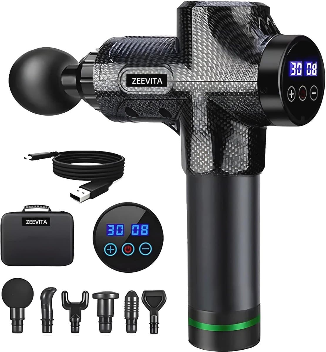 Diep Weefsel Massagepistool - Draagbare Percussie Massager met LCD, 30 Snelheden en 6 Opzetstukken voor Pijnverlichting — afbeelding 1