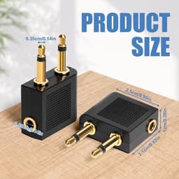 Allecto plus - Vliegtuigadapter 2 stuks voor koptelefoon - Verguld - Universele 3.5 mm adapter - Vliegtuighoofdtelefoon - Multimediasystemen — thumbnail 4