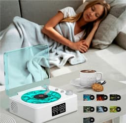 Platenspelers-vinyl lp-sfeerlamp-vinylplatenspeler - Bluetooth-luidspreker - 2025 Nieuwe draagbare retro vinylplatenluidspreker - Verstelbaar licht en tijd - Geschikt voor slaapkamer, feest, wit — thumbnail 5