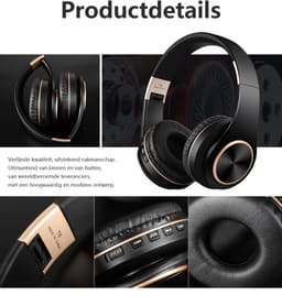Gloovon® - Draadloze Koptelefoon - Bluetooth 5.0 - Intrekbaar en Opvouwbaar - Koptelefoon met Microfoon - Zwart — thumbnail 3