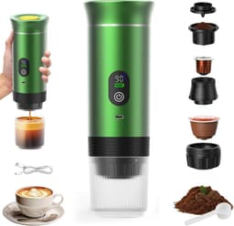 Draagbaar koffiezetapparaat 3-in-1 - Oplaadbaar, draagbaar reiskoffiezetapparaat - 20-25 uur - 12V espressomachine voor capsule-Capaciteitsupgrade -CNC - Verhoogde capaciteit-gemalen koffie - voor kamperen, reizen, kantoor, auto en thuis (Groen) — thumbnail 1