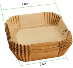 Airfryer papierliners, 100 stuks vierkante perkamentpapier, eenmalige papierliner voor airfryer Geschikt voor magnetron, anti-aanhechting vierkante airfryer liners, vrij van bleekmiddel (8 inch) — thumbnail 2