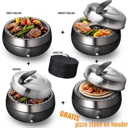 BBQ2GO SET - Rookvrije Houtskool Tafelbarbecue - Direct en Indirect grillen en smoken, met deksel en GRATIS Pizzaset & Draagtas - Ø30cm — thumbnail 2
