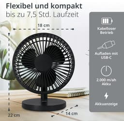 RFWR® Stille USB-tafelventilator met 3 snelheden en 180° kantelhoek | Draagbare ventilator met lange batterijduur | Ideaal voor kantoor en slaapkamer — thumbnail 1