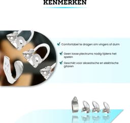 Somstyle Finger Picks Vingerplectrum Set - 4 Stuks - Plectrum voor Gitaar - RVS - Duimplectrum - Zilverkleurig — thumbnail 5
