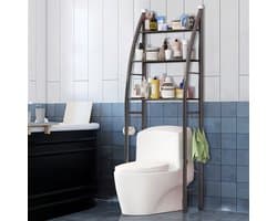 CHIWIN Badkamerrek zonder boren – 3-laags WC opbergrek met haken – Metalen toiletrek – Vrijstaand wasmachinerek – Ruimtebesparend badkamermeubel 166x50cm
