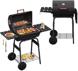 BORVAT® - Houtskool BBQ - Smoker Barbecue - met Thermometer, - Zijpanelen - Zwart — thumbnail 1