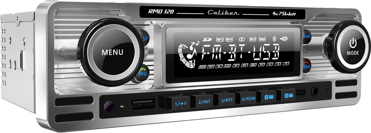 Caliber Autoradio met Bluetooth - USB, SD, AUX, FM - 1 DIN - Enkel DIN - Retro Oldtimer Look - Handsfree bellen (RMD120BT) — afbeelding 1