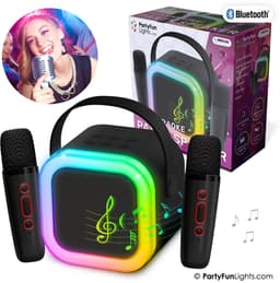 PartyFunLights Mini duo karaoke set party speaker - met twee microfoons zwart - Discoverlichting - Draadloos - Voor volwassenen en kinderen — thumbnail 3