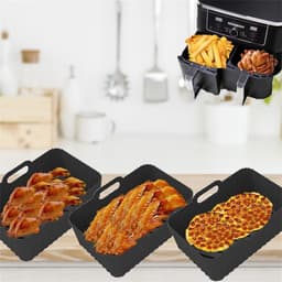 Siliconen Mal voor de Heteluchtfriteuse - Heteluchtfriteuse Accessoires - Olie Afvoeren Design - Rechthoekige Heteluchtfriteuse Ovenschaal - Zwart - 19,5x12,7x7 cm - 2 Stuks — thumbnail 5