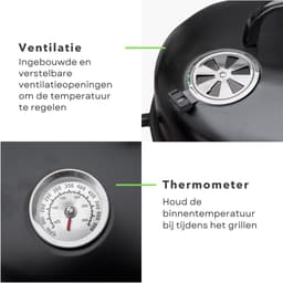 BBQ Rookoven - Rook- en Grilloven - Ø40 x H78 cm - Staal - 2 Roosters - Thermomemeter - Houtskool/Briketten - 6,9 kg - Barbecue Smoker — thumbnail 3