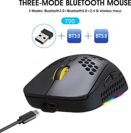 HXSJ T90 2.4G Draadloze Gaming Muis - Bluetooth - Computermuizen - Ultra licht - RGB Verlichting - Zwart — thumbnail 2