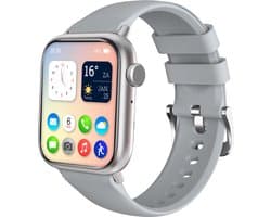 Nuvance - Smartwatch Heren & Dames met Bluetooth - 45mm - Geschikt voor alle Smartphones - Stappenteller & Hartslagmeter - Grijs