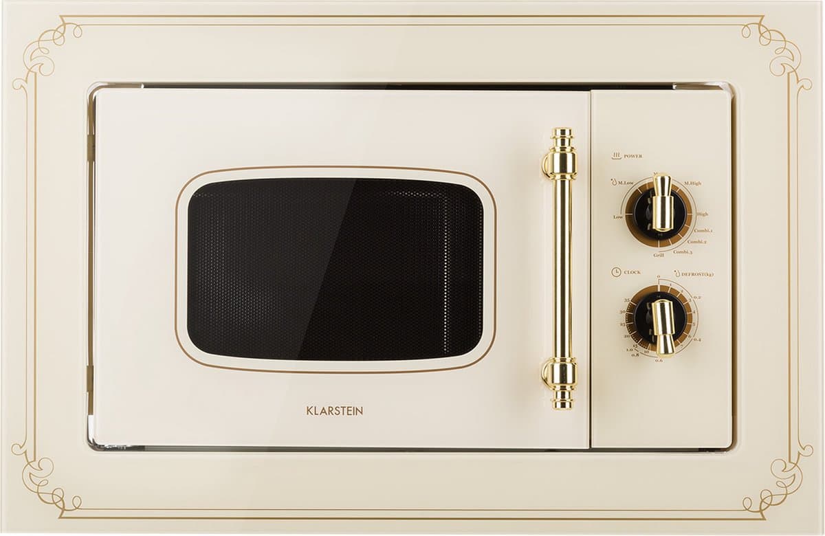 Klarstein Magnetron Victoria 20 inbouw retro, 20 L, 800 W Mikrowellen /1000 W grillvermogen, 3 Kombi functies, rvs, . Einbaurahmen, elfenbein - voor Keuken - Zwart - Microwave - Combimagnetron - Microgolfoven — afbeelding 1