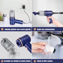 Kruimeldief - Mini kruimeldief - Kruimelzuiger - Handstofzuiger - Nat en droog vuil - Incl. 5 opzetstukken - Air duster - Autostofzuiger - Draadloze stofzuiger - 8000PA - Hepa filter – Blauw — thumbnail 10