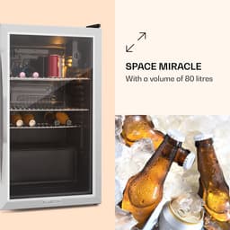 Klarstein Drankkoeler minikoelkast met glazen deur, minikoelkast voor op de kamer, kleine met verstelbare schappen, kleine koelkast van 80 liter, stille koelkast voor binnen en buiten - Drankkoelkast Drankenkoelkast - Touch - RVS — thumbnail 8