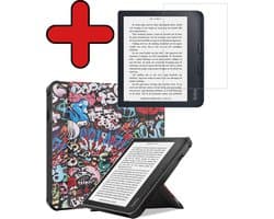 Hoes Geschikt voor Kobo Libra 2 - Met Screenprotector - Luxe E-reader Trifold Case - Bescherm Hoesje Book Cover - Graffity