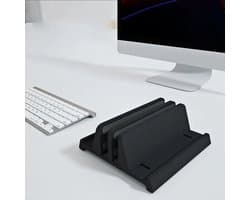 KimDo - Verticale laptopstandaard - zwart - verstelbare - verticaal - aluminium - 4-in-1 met 2 sleuven, ruimtebesparend voor MacBook - notebook - iPad - laptops tot 17,3 inch