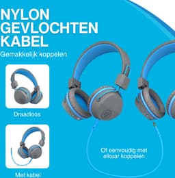 JLAB Jbuddies kinder Koptelefoon Draadloos – Koptelefoon kinderen geluidsdempend – Gehoorbescherming kinderen – Volumelimiet 84 dB – 24 uur batterijduur – Bluetooth - Grijs/Blauw — thumbnail 6